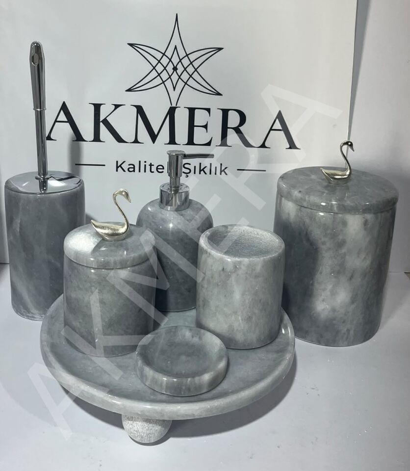 Gri Mermer Top Ayaklı  7 Parça Lüks Banyo Seti