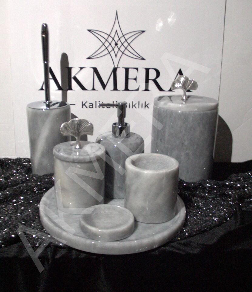 Doğal Gri Mermer 7 Parça Banyo Seti