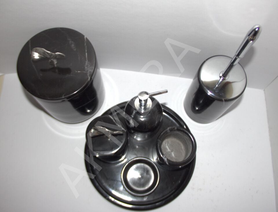 AKMERA 7 Parça Siyah Doğal Mermer Banyo Seti |  Lüks Banyo Aksesuar Takımı