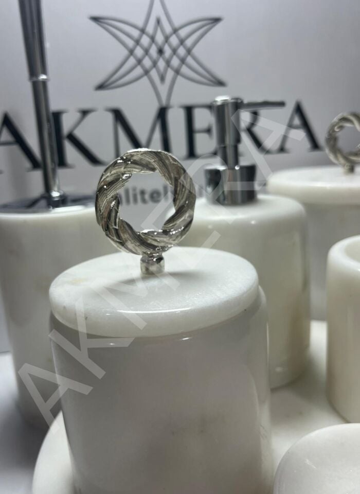 Halka Kulplu 7 Parça Ultra Lüks Mermer Banyo Seti