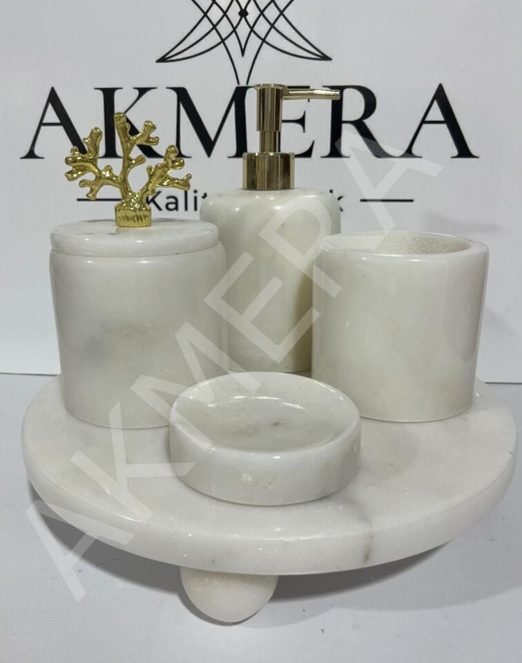 5 Parça Mermer Top Ayaklı Ultra Lüks Banyo Seti