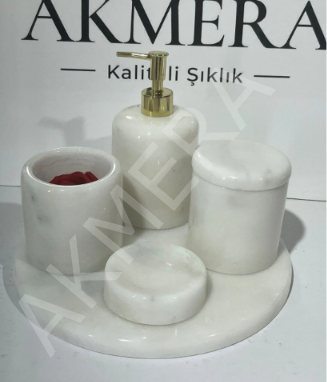 Kulpsuz Kapak Gerçek Mermer 5 Parça Banyo Seti