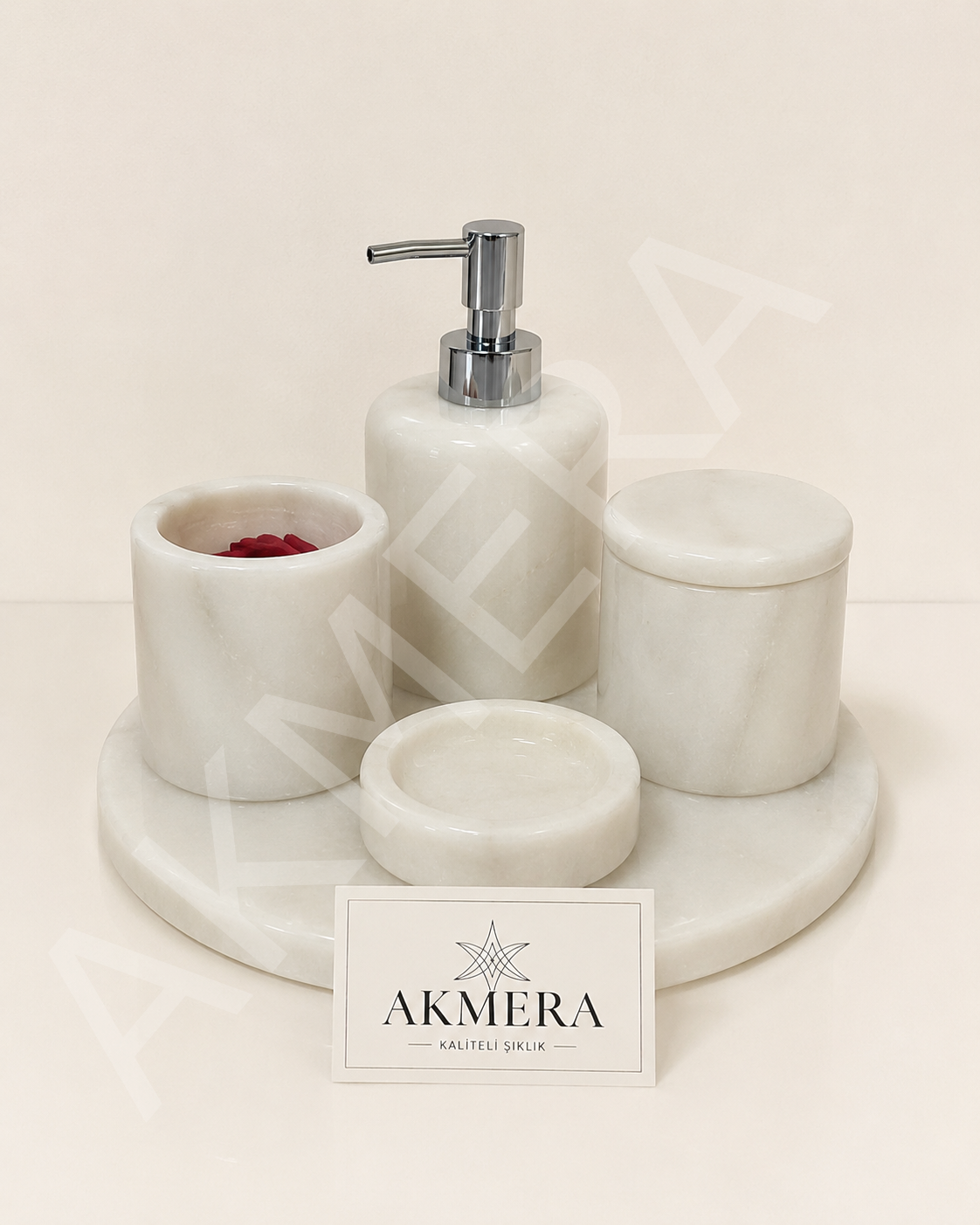 Kulpsuz Kapak Gerçek Mermer 5 Parça Banyo Set