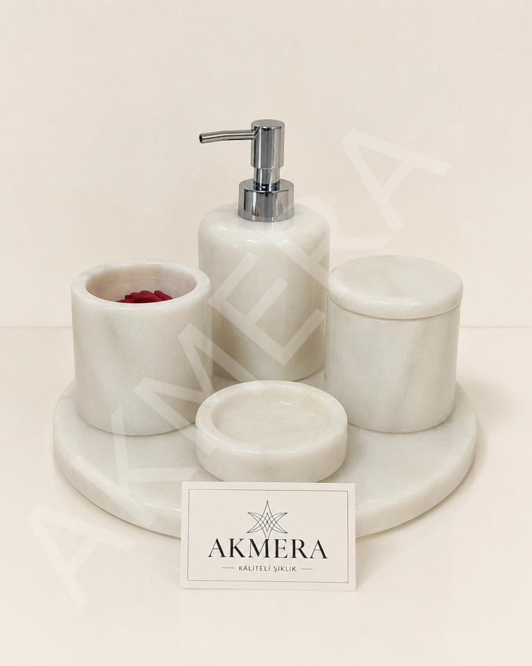 Kulpsuz Kapak Gerçek Mermer 5 Parça Banyo Set