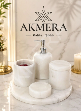 Kulpsuz Kapak Gerçek Mermer 5 Parça Banyo Set