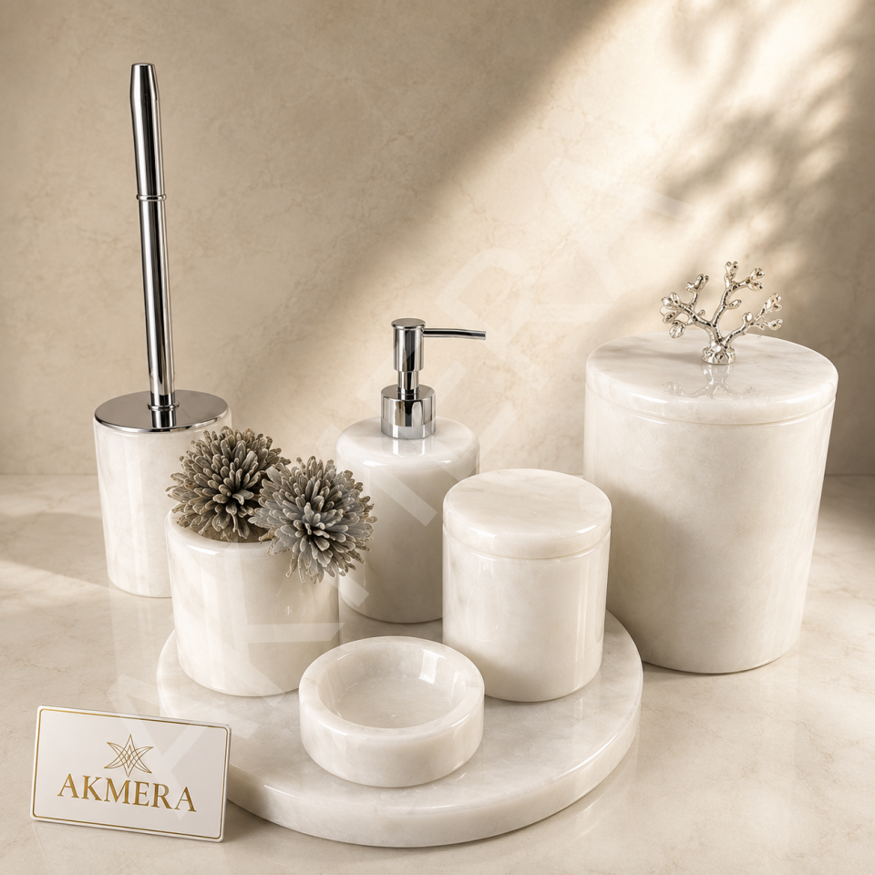 Akmera Elite 7 Parça %100 Gerçek Mermer Banyo Seti