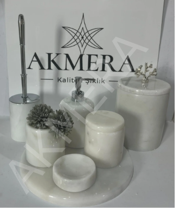 Akmera Elite 7 Parça %100 Gerçek Mermer Banyo Seti