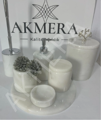 Akmera Elite 7 Parça %100 Gerçek Mermer Banyo Seti