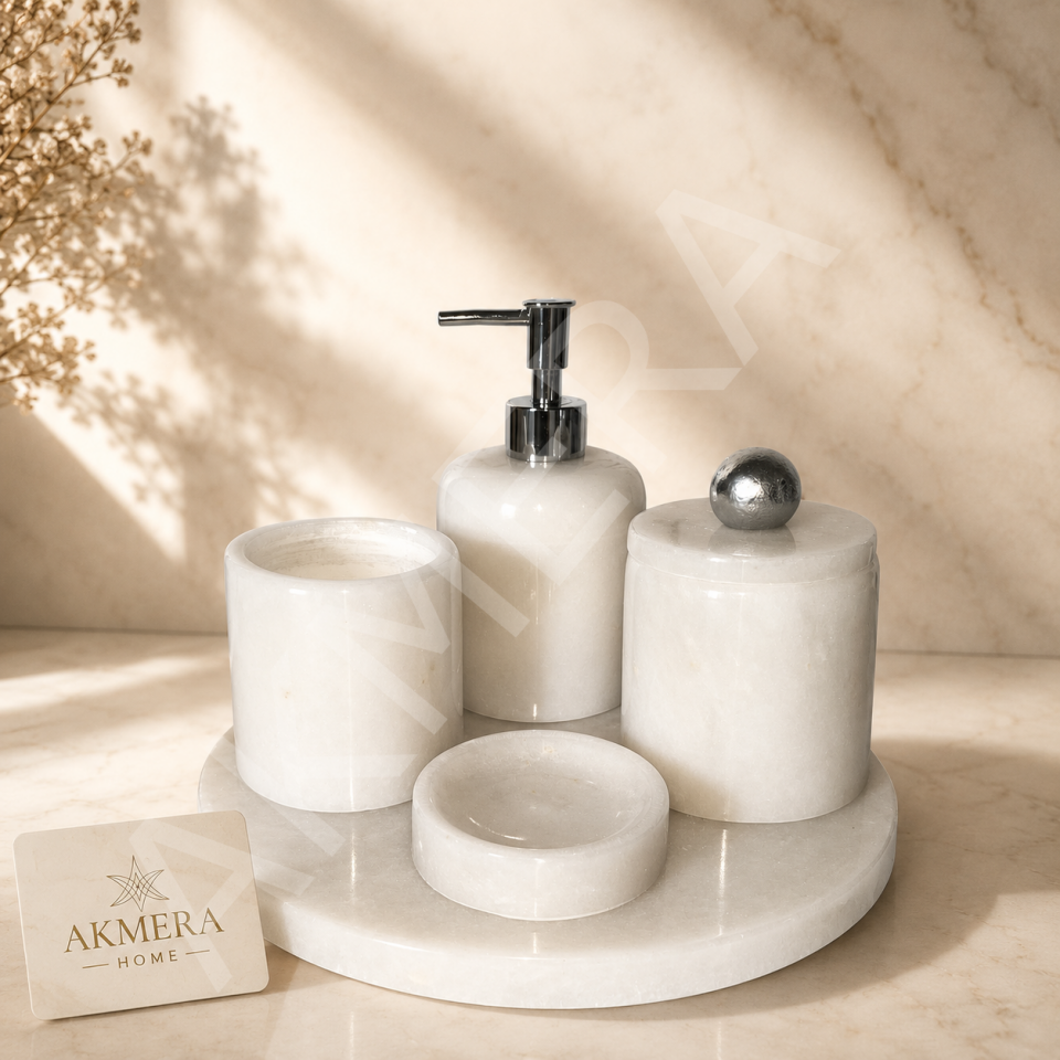 Tüm Parçası Mermer Gold Ultra Lüks 5 Parça Banyo Seti