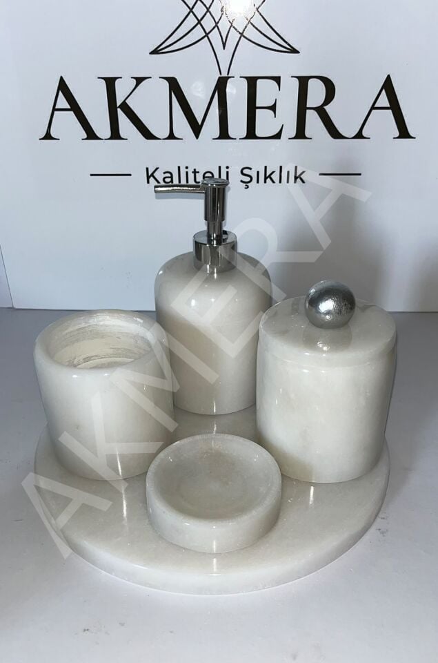 Tüm Parçası Mermer Gold Ultra Lüks 5 Parça Banyo Seti