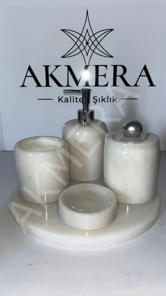 Tüm Parçası Mermer Gold Ultra Lüks 5 Parça Banyo Seti