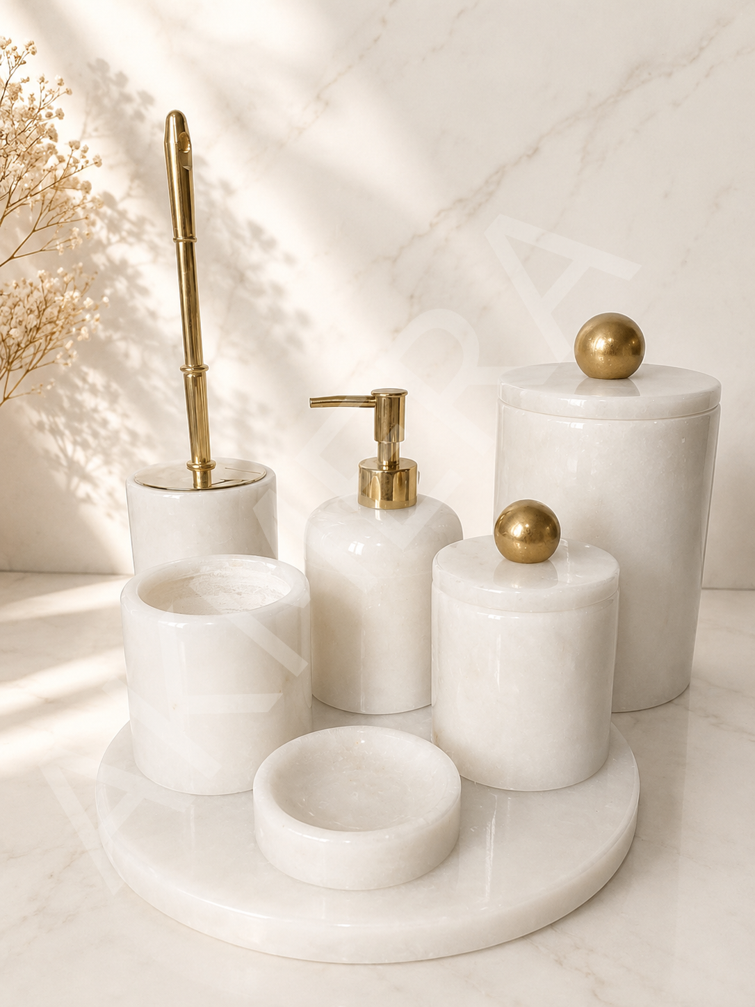 Tüm Parçası Mermer GOLD Ultra Lüks 7 Parça Banyo Seti