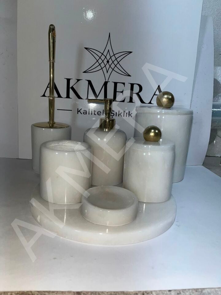 Tüm Parçası Mermer GOLD Ultra Lüks 7 Parça Banyo Seti