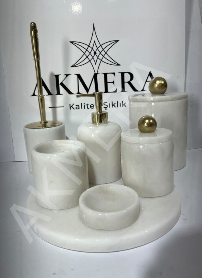 Tüm Parçası Mermer GOLD Ultra Lüks 7 Parça Banyo Seti