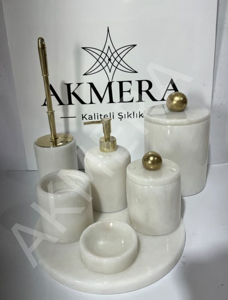 Tüm Parçası Mermer GOLD Ultra Lüks 7 Parça Banyo Seti