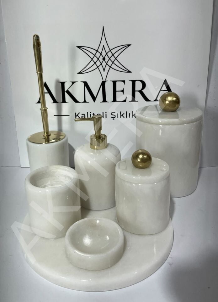 Tüm Parçası Mermer GOLD Ultra Lüks 7 Parça Banyo Seti