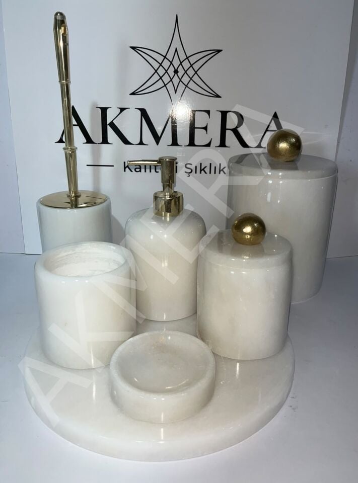Tüm Parçası Mermer GOLD Ultra Lüks 7 Parça Banyo Seti