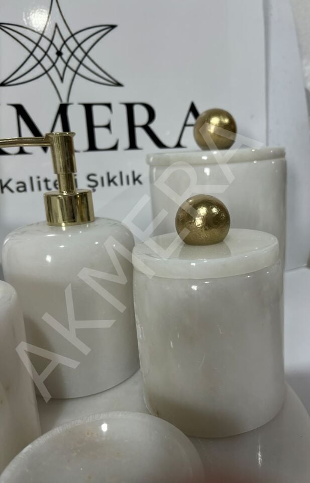 Tüm Parçası Mermer GOLD Ultra Lüks 7 Parça Banyo Seti