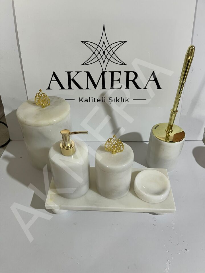 6 Parça Dikdörtgen Tepsi Osmanlı Motifli Banyo Seti