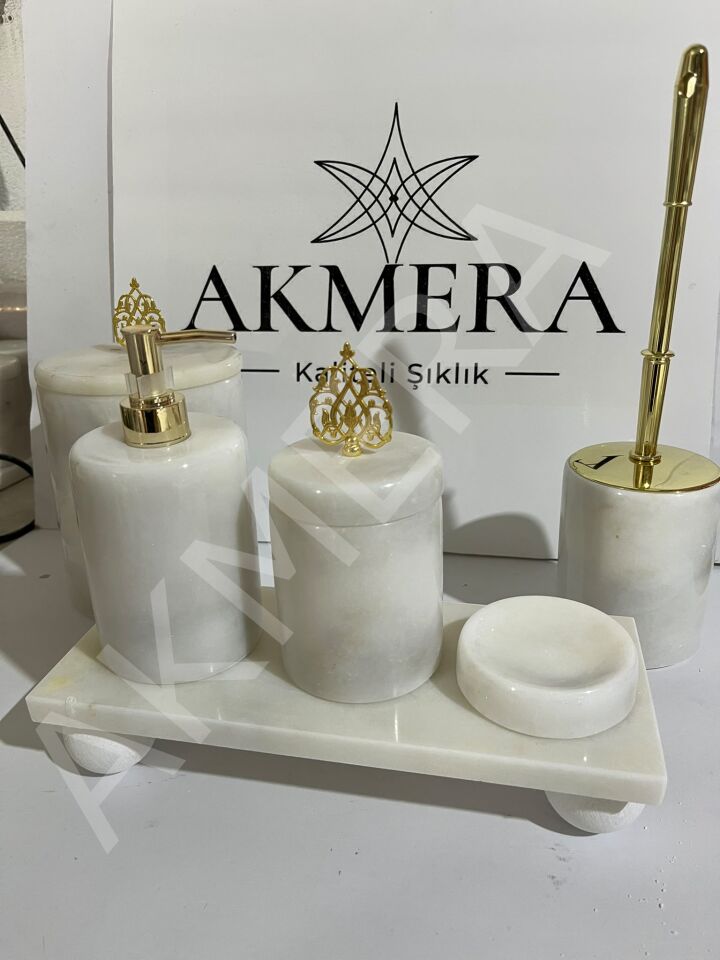 6 Parça Dikdörtgen Tepsi Osmanlı Motifli Banyo Seti
