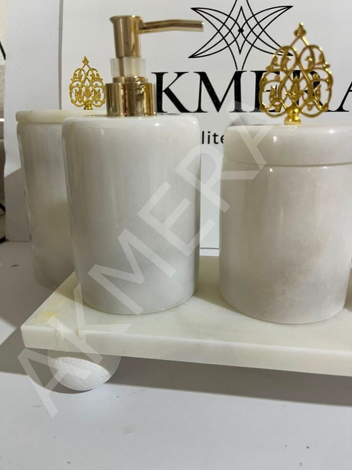 6 Parça Dikdörtgen Tepsi Osmanlı Motifli Banyo Seti