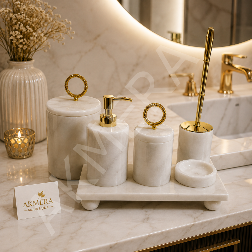 6 Parça Ultra Lüks Dikdörtgen Tepsi Banyo Setimiz